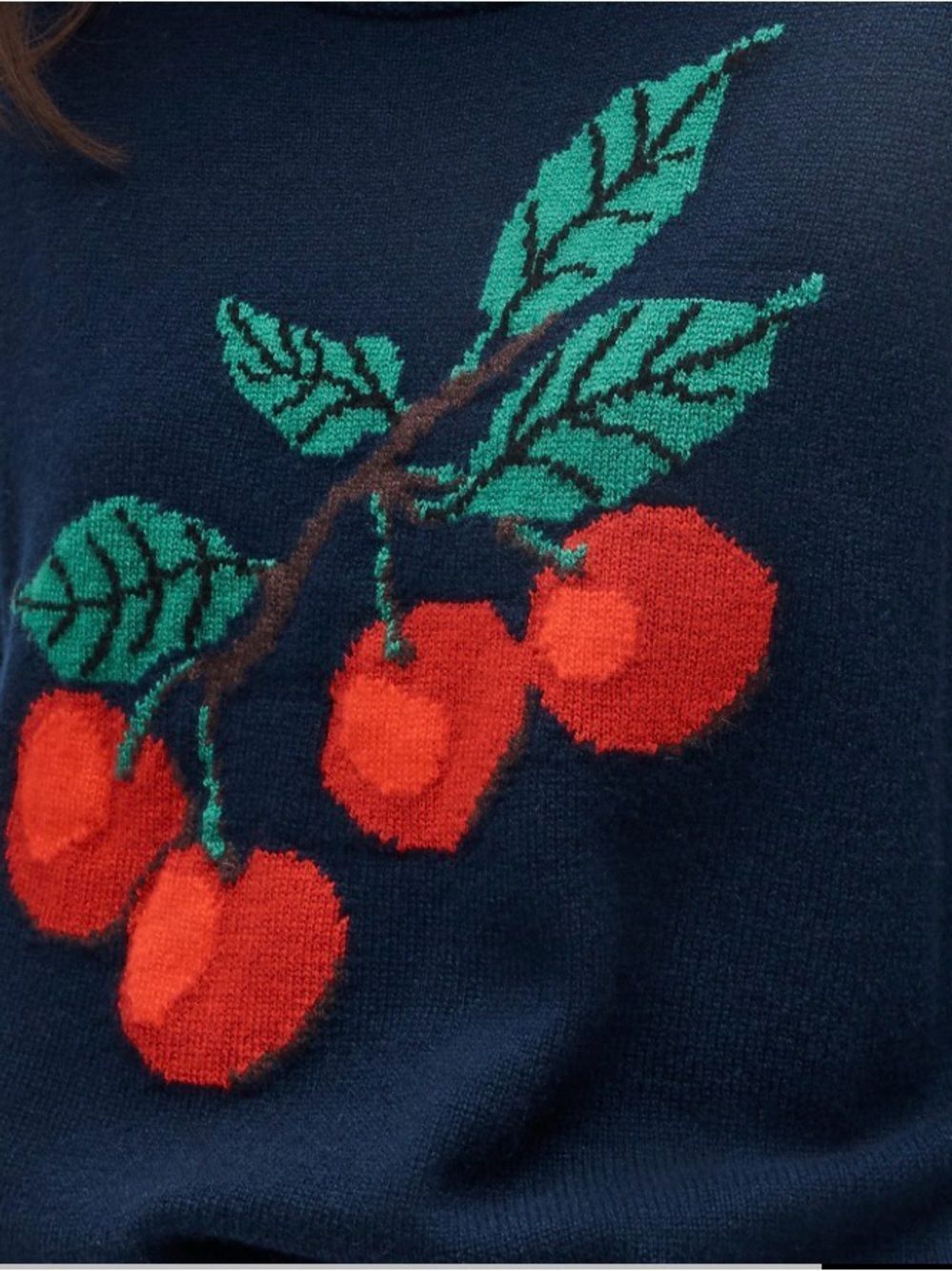 J. Crew Collection Cashmere Sweater with Intarsia Print Cherries Oversized NWT - Picture 6 of 12